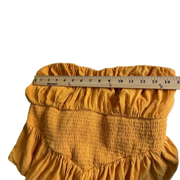 Free People Orange Strapless Smocked Peplum Tie Back Top Women’s Boho - Picture 6 of 9